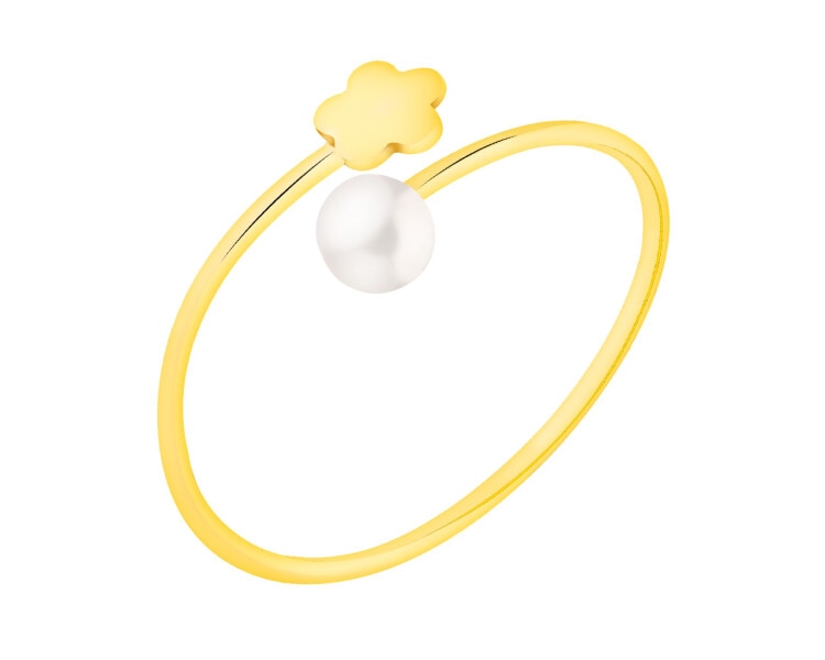 Złoty pierścionek z perłą - kwiat