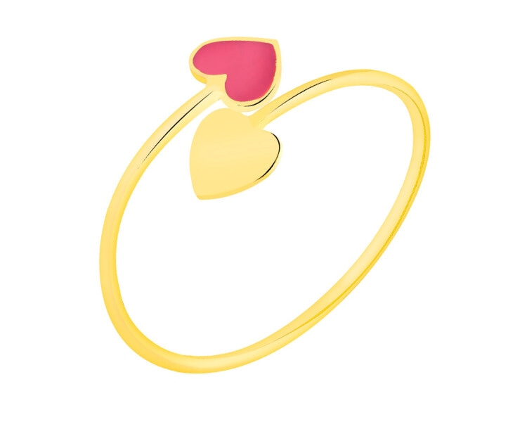 Złoty pierścionek z emalią - serca