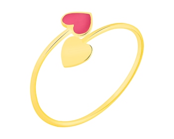 Złoty pierścionek z emalią - serca