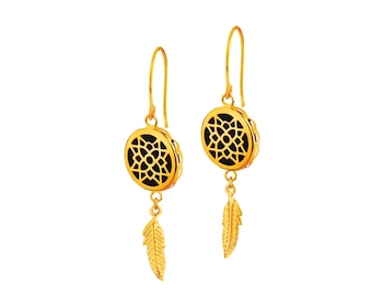 8 K Yellow Gold Dangling Earring with Synthetic Onyx