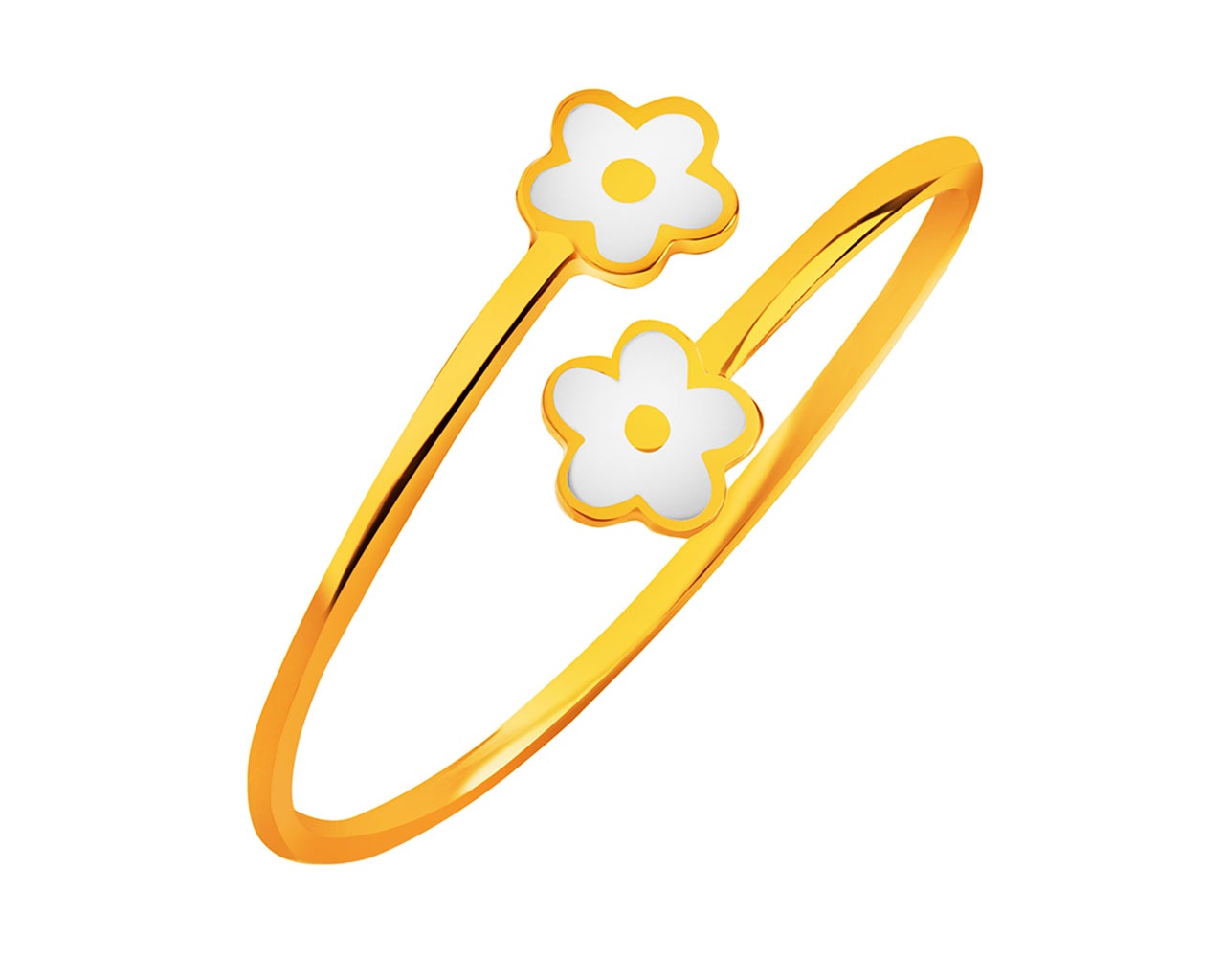 Złoty pierścionek z emalią - kwiaty