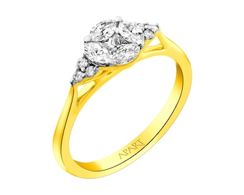 14 K Rhodium-Plated Yellow Gold Ring 0,49 ct - fineness 14 K