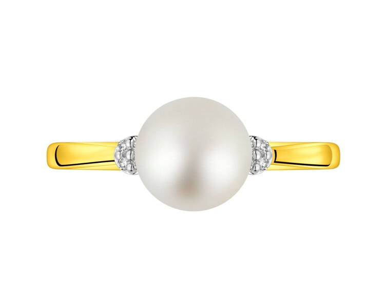 Zlatý prsten s brilianty a perlou - ryzost 585