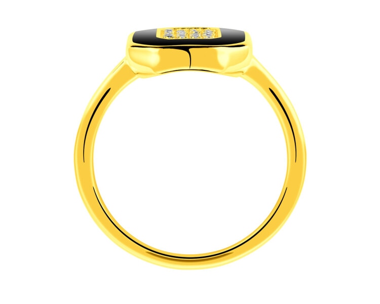 Zlatý prsten s diamanty a smaltem 0,08 ct - ryzost 585