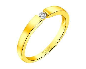 9 K Rhodium-Plated Yellow Gold Ring with Diamond 0,006 ct - fineness 9 K