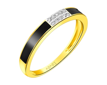 Zlatý prsten s diamanty a smaltem 0,04 ct - ryzost 585