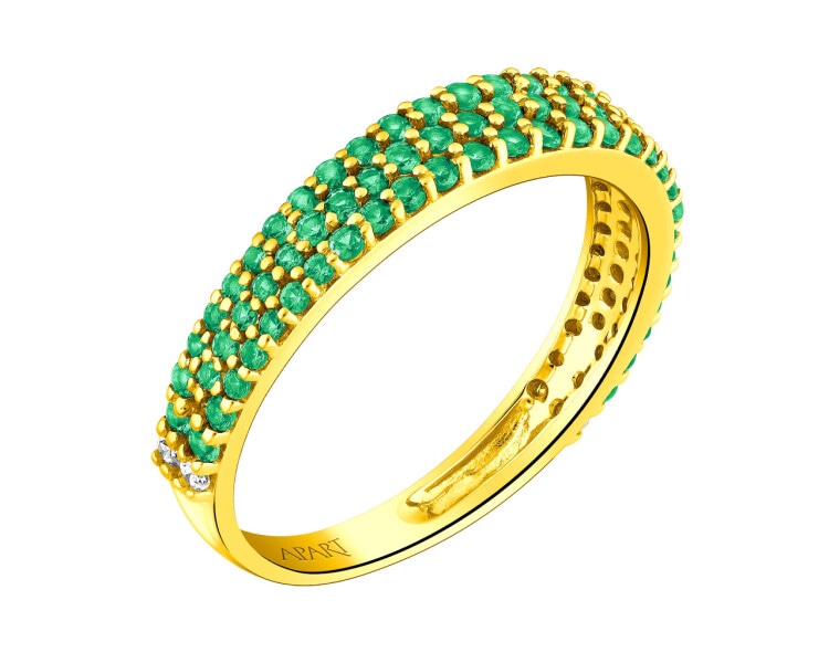 Zlatý prsten s diamanty a syntetickými smaragdy - ryzost 585