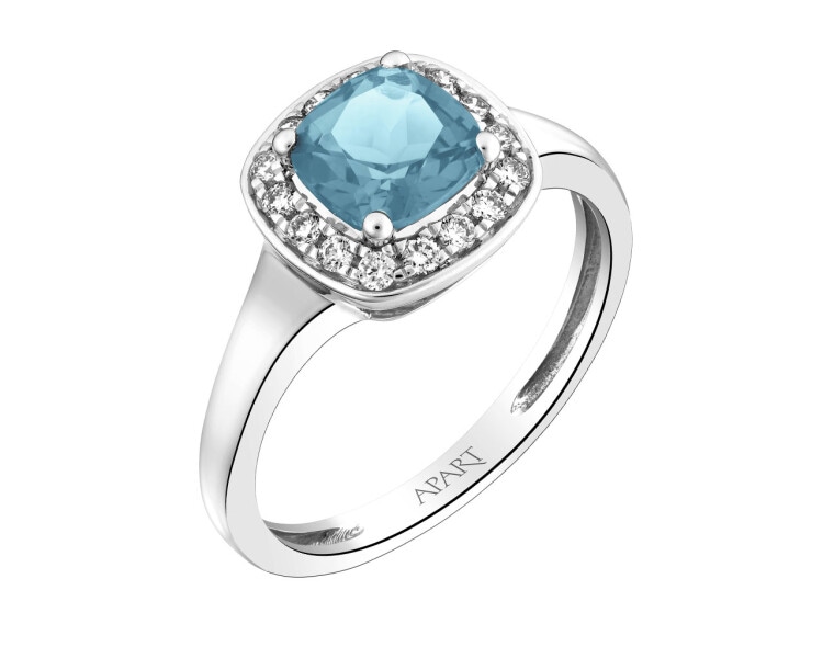 Prsten z bílého zlata s brilianty a topazem (London Blue) - ryzost 585