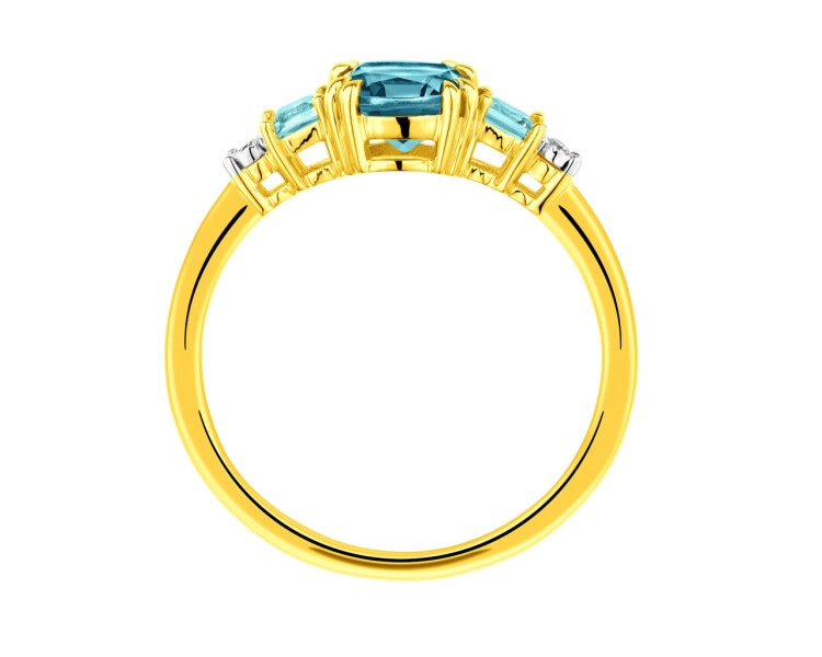 Prsten ze žlutého a bílého zlata s brilianty a topazy - ryzost 585