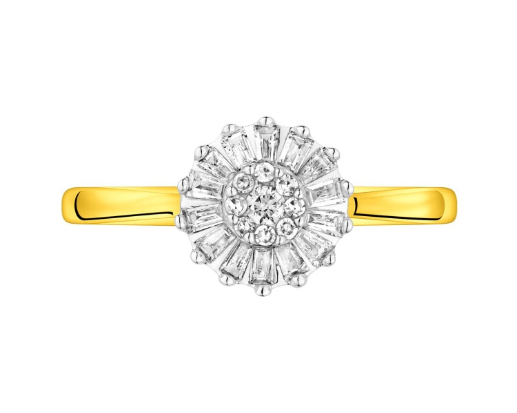 14 K Rhodium-Plated Yellow Gold Ring 0,18 ct - fineness 14 K