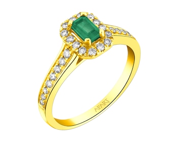 Zlatý prsten s brilianty a smaragdem - ryzost 585
