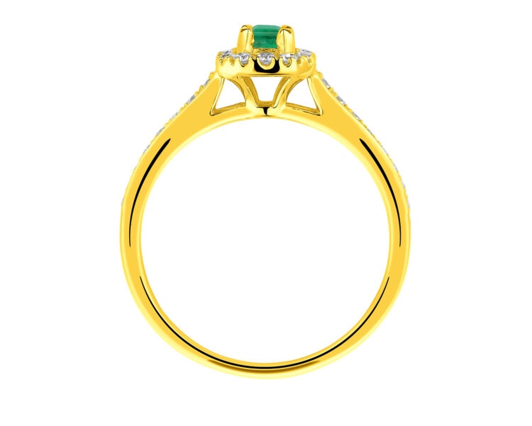 Zlatý prsten s brilianty a smaragdem - ryzost 585
