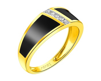 Zlatý prsten s brilianty a smaltem 0,05 ct - ryzost 585