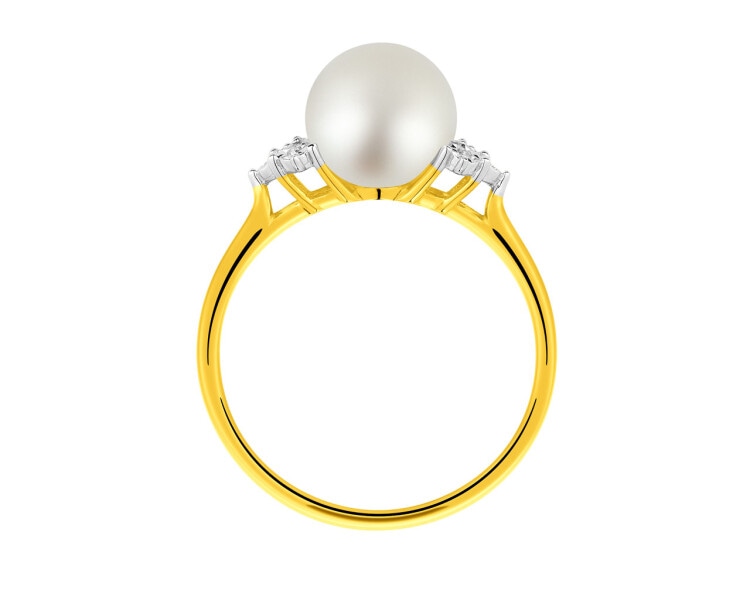 Zlatý prsten s diamanty a perlou - ryzost 585