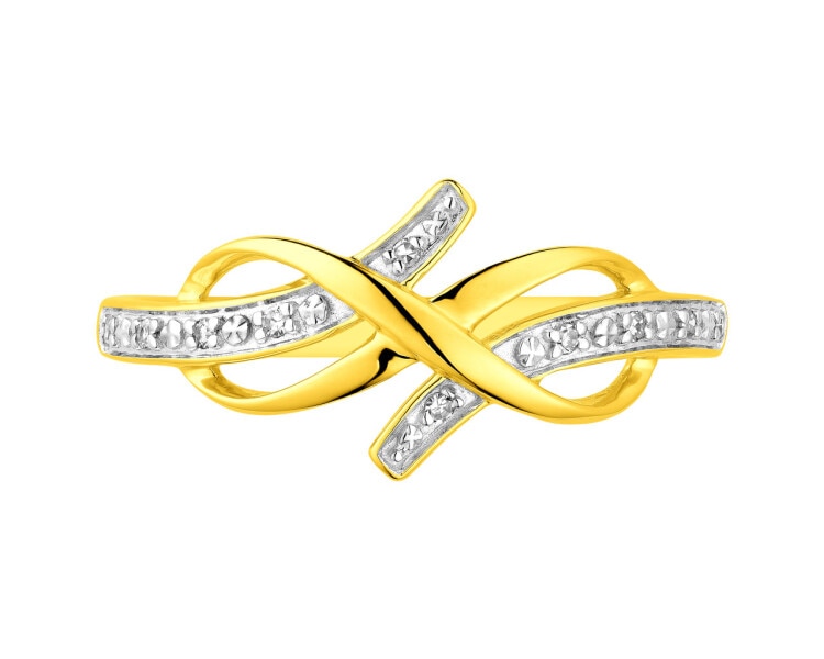 14 K Rhodium-Plated Yellow Gold Ring with Diamonds 0,03 ct - fineness 14 K