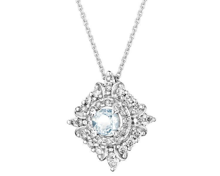 14 K Rhodium-Plated White Gold Necklace with Diamonds - fineness 14 K