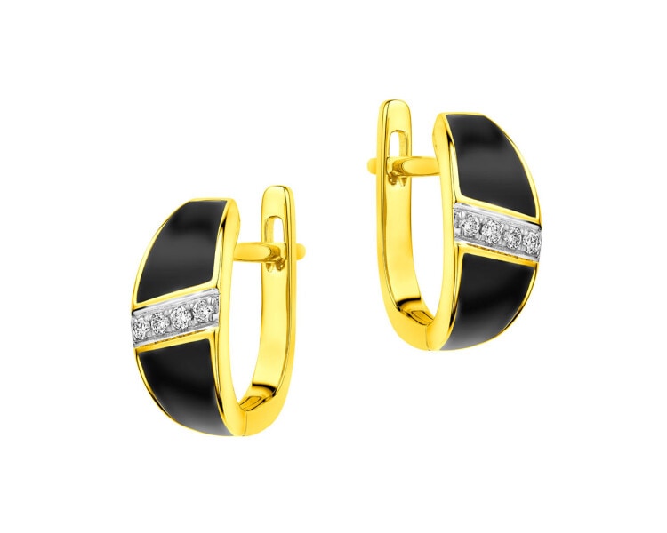 14 K Rhodium-Plated Yellow Gold Earrings with Diamonds 0,07 ct - fineness 14 K
