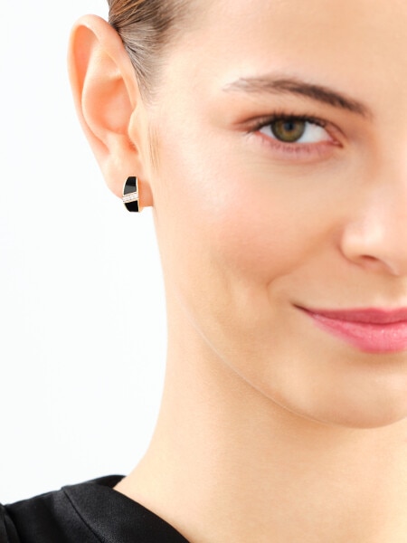 14 K Rhodium-Plated Yellow Gold Earrings with Diamonds - 0,07 ct - fineness 14 K