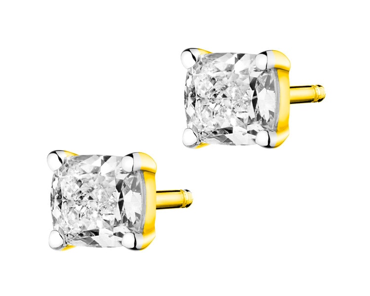 14 K Rhodium-Plated Yellow Gold Earrings with Diamonds 1,01 ct - fineness 14 K