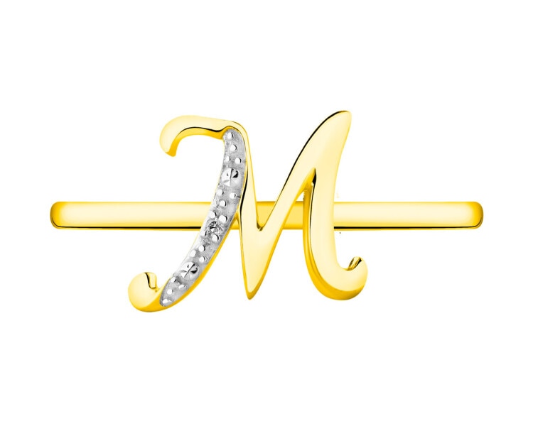 Pierścionek z żółtego złota z diamentem - litera M 0,003 ct - próba 375