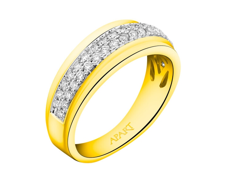 14 K Rhodium-Plated Yellow Gold Ring with Diamonds 0,34 ct - fineness 14 K