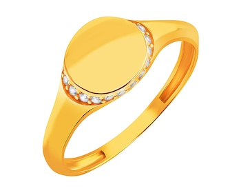 Złoty pierścionek z cyrkoniami - sygnet