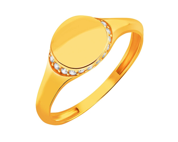 14 K Yellow Gold Signet Ring with Cubic Zirconia