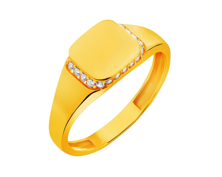8 K Yellow Gold Signet Ring with Cubic Zirconia