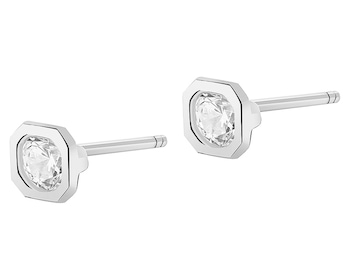 14 K Rhodium-Plated White Gold Earrings with Cubic Zirconia