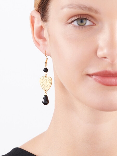 Stainless Steel Earrings with Onyx