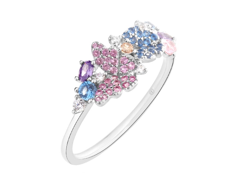 Silver ring with cubic zirconia - butterflies