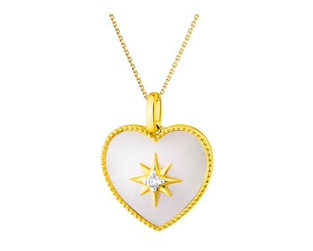 Zlatý přívěsek s briliantem a perletí - srdce - ryzost 585