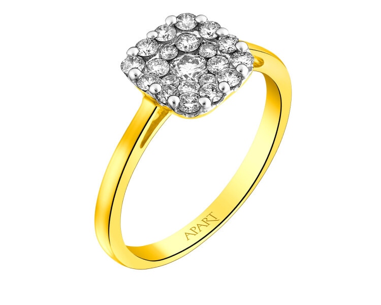 14 K Rhodium-Plated Yellow Gold Ring with Diamonds 0,48 ct - fineness 14 K