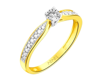 9 K Rhodium-Plated Yellow Gold Ring with Diamond 0,03 ct - fineness 9 K