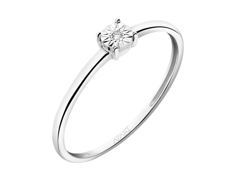 9 K Rhodium-Plated White Gold Ring with Diamond 0,005 ct - fineness 9 K