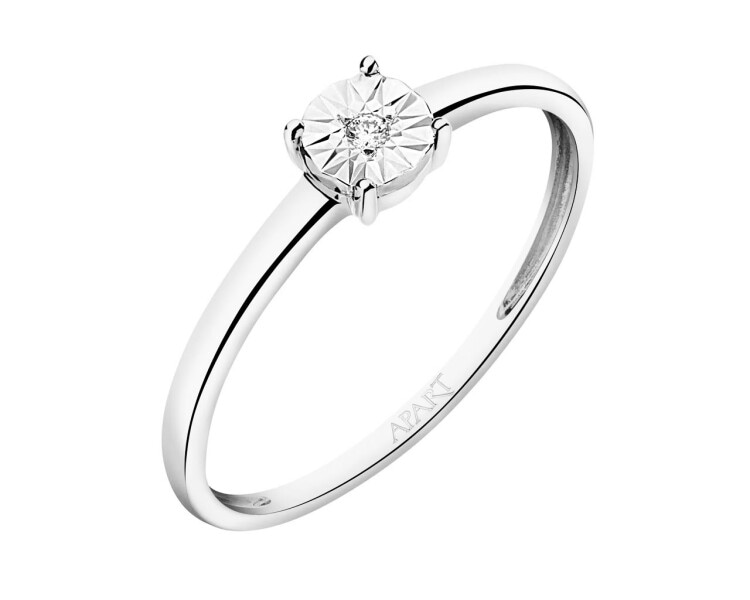 9 K Rhodium-Plated White Gold Ring with Diamond 0,01 ct - fineness 9 K