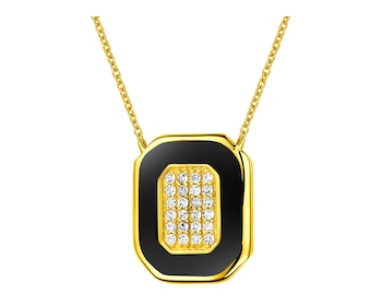Zlatý náhrdelník s diamanty a smaltem 0,08 ct - ryzost 585