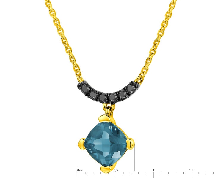 375 Yellow Gold Ruthenium-Plated Necklace with Black Diamond, Treateds - fineness 375