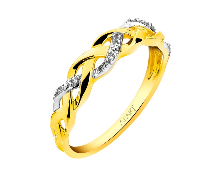 14 K Rhodium-Plated Yellow Gold Ring with Diamonds 0,02 ct - fineness 14 K