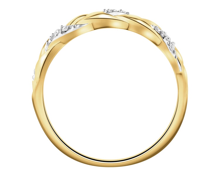 14 K Rhodium-Plated Yellow Gold Ring with Diamonds - 0,02 ct - fineness 14 K