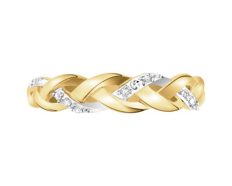 14 K Rhodium-Plated Yellow Gold Ring with Diamonds - 0,02 ct - fineness 14 K