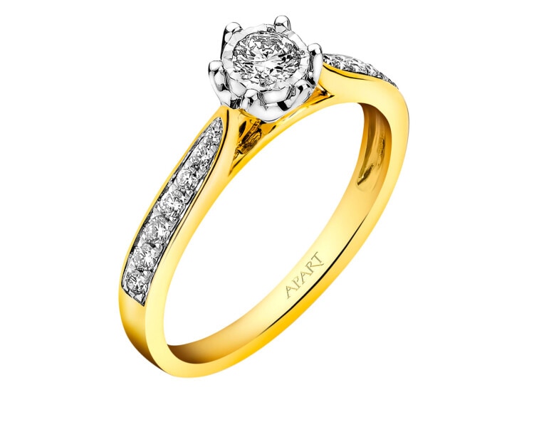 14 K Rhodium-Plated Yellow Gold Ring 0,25 ct - fineness 14 K