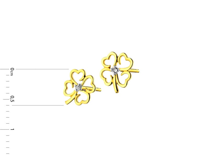 Náušnice ze žlutého zlata s diamanty - čtyřlístky 0,008 ct - ryzost 585
