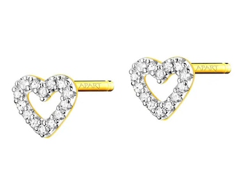 Zlaté náušnice s diamanty - srdce 0,06 ct - ryzost 585