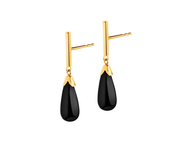 8 K Yellow Gold Dangling Earring with Onyx