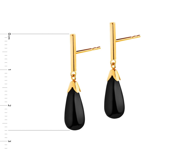 8 K Yellow Gold Dangling Earring with Onyx