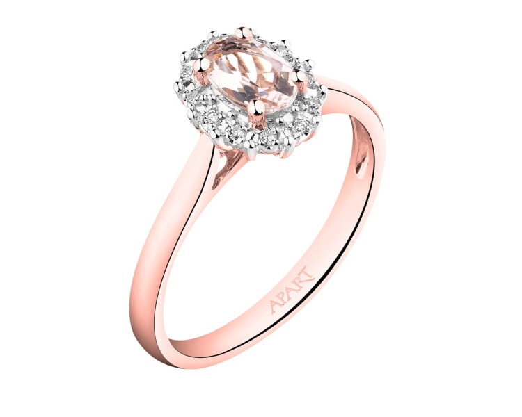 14 K Rhodium Plated Rose Gold Ring with Diamonds - fineness 14 K