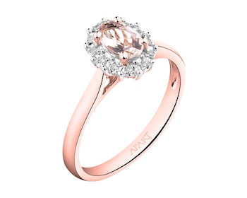 14 K Rhodium Plated Rose Gold Ring with Diamonds - fineness 14 K