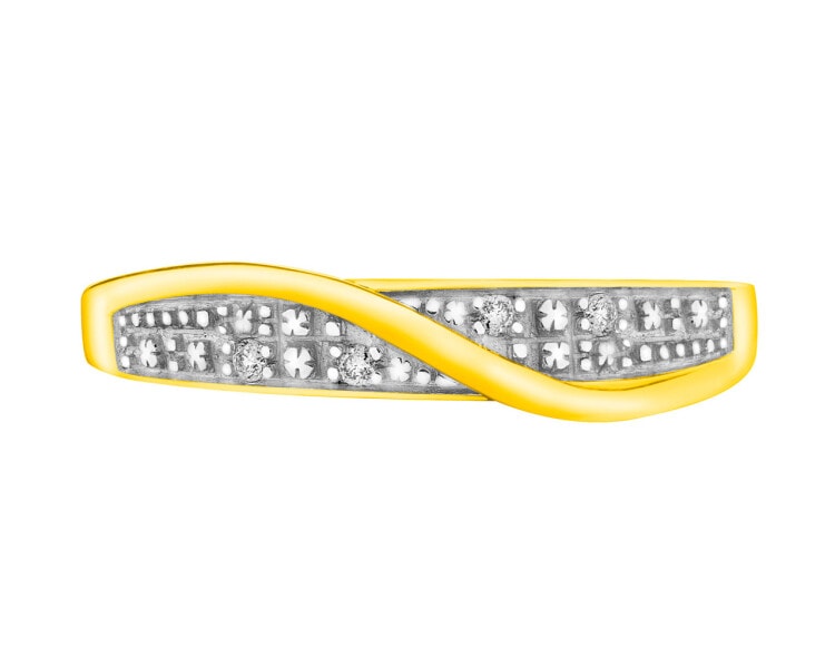 9 K Rhodium-Plated Yellow Gold Ring with Diamonds 0,02 ct - fineness 9 K