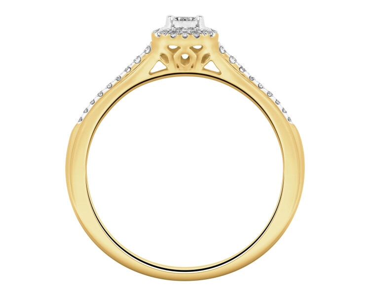 14 K Rhodium-Plated Yellow Gold Ring - 0,32 ct - fineness 14 K